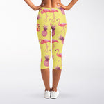 Pineapple And Flamingo Pattern Print Women's Capri Leggings