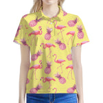 Pineapple And Flamingo Pattern Print Women's Polo Shirt
