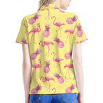 Pineapple And Flamingo Pattern Print Women's Polo Shirt