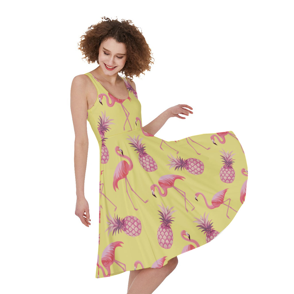 Pineapple And Flamingo Pattern Print Women's Sleeveless Dress