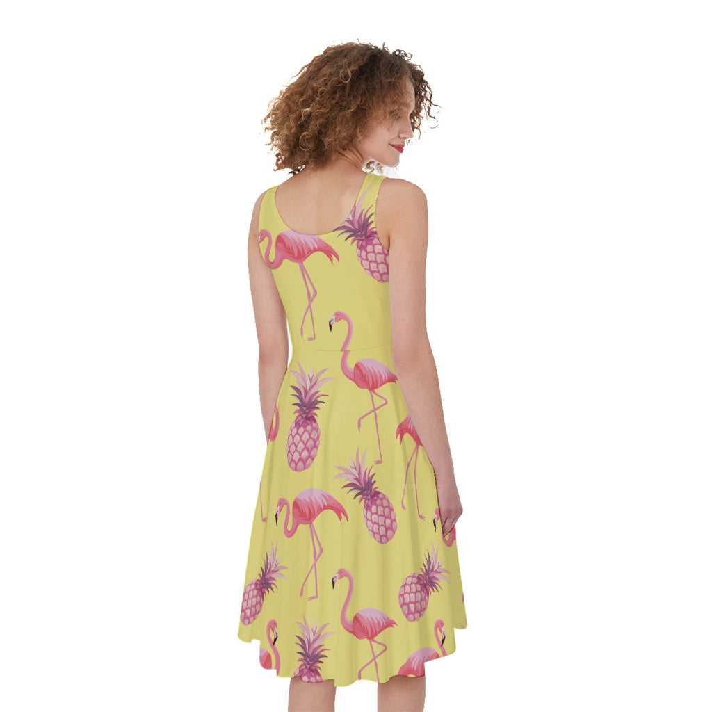 Pineapple And Flamingo Pattern Print Women's Sleeveless Dress