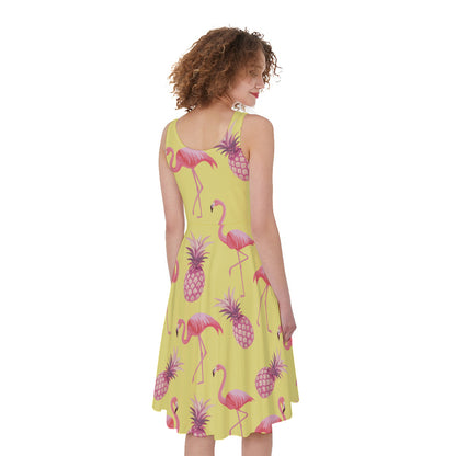 Pineapple And Flamingo Pattern Print Women's Sleeveless Dress