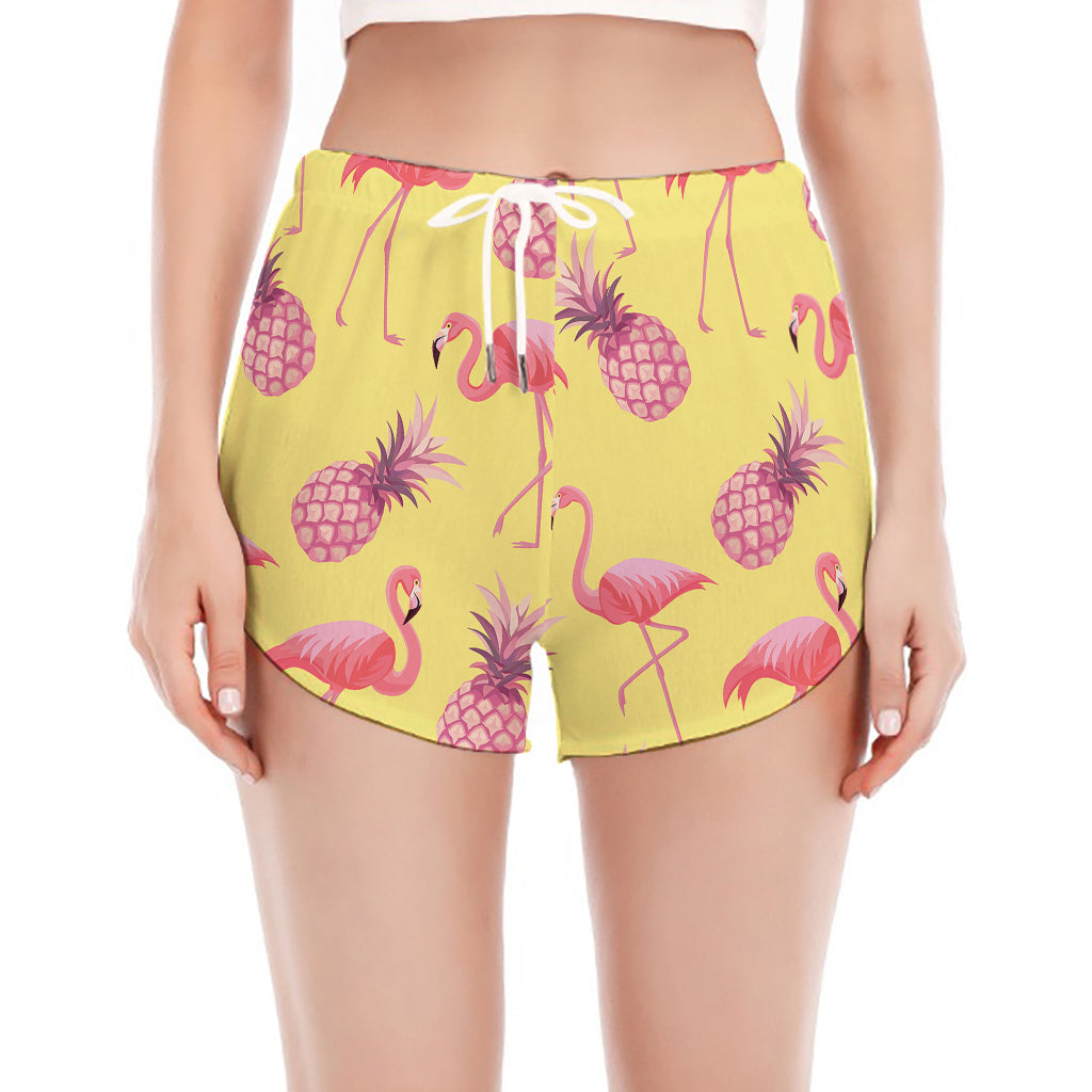 Pineapple And Flamingo Pattern Print Women's Split Running Shorts