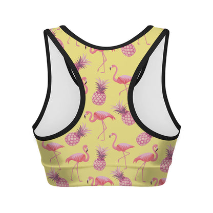 Pineapple And Flamingo Pattern Print Women's Sports Bra