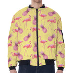 Pineapple And Flamingo Pattern Print Zip Sleeve Bomber Jacket
