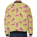 Pineapple And Flamingo Pattern Print Zip Sleeve Bomber Jacket