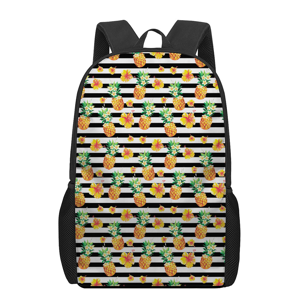 Pineapple And Hibiscus Striped Print 17 Inch Backpack