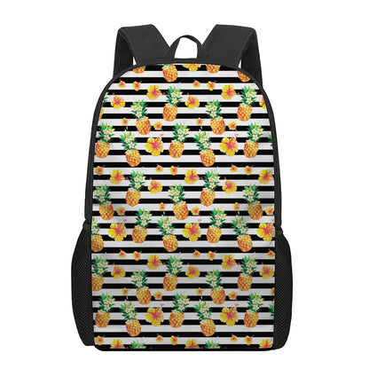 Pineapple And Hibiscus Striped Print 17 Inch Backpack