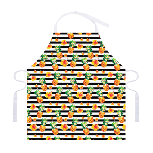 Pineapple And Hibiscus Striped Print Adjustable Apron