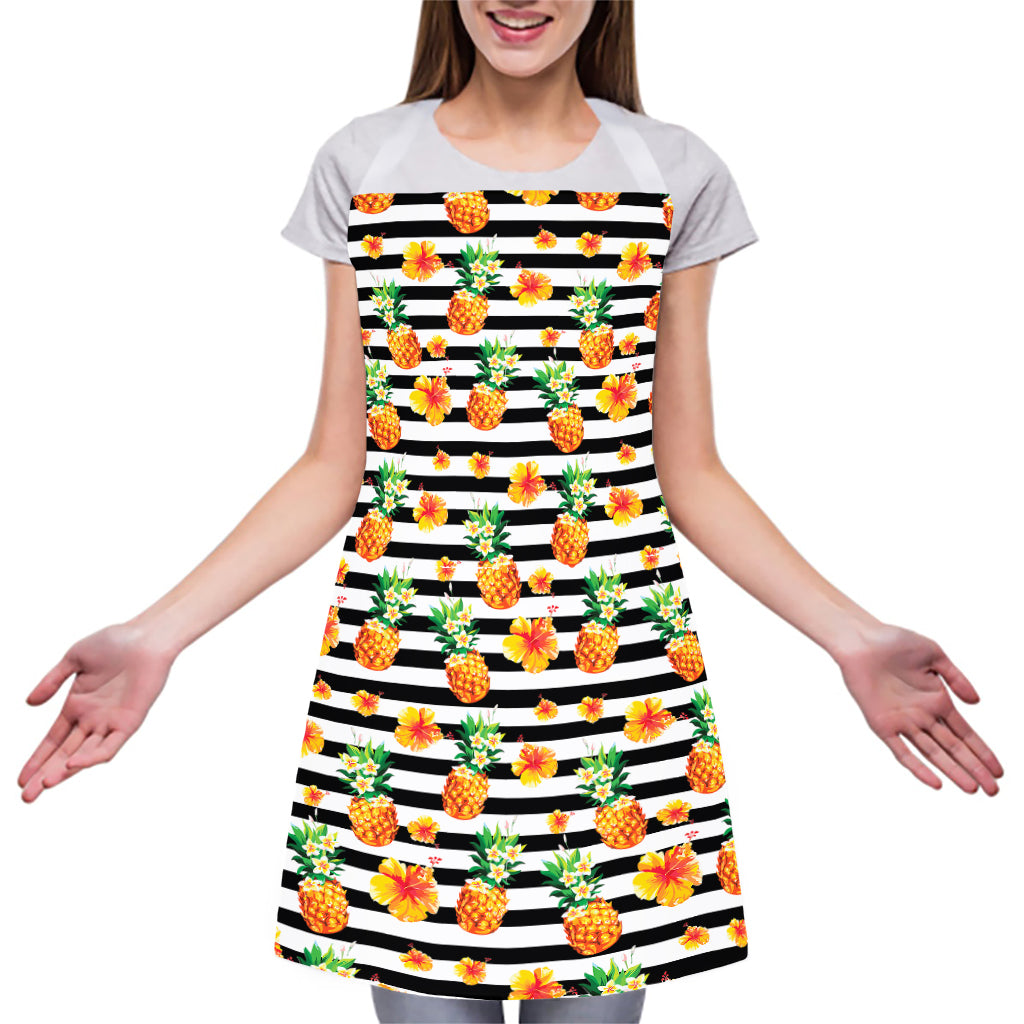 Pineapple And Hibiscus Striped Print Adjustable Apron