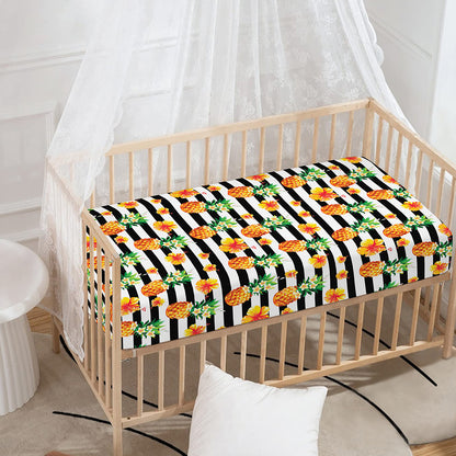 Pineapple And Hibiscus Striped Print Baby Crib Sheet