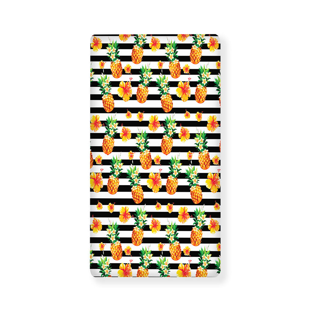 Pineapple And Hibiscus Striped Print Baby Crib Sheet