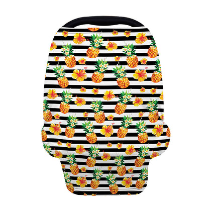Pineapple And Hibiscus Striped Print Baby Seat Cover