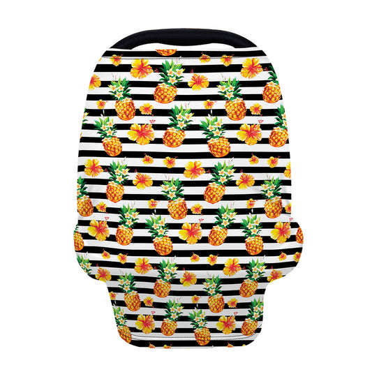 Pineapple And Hibiscus Striped Print Baby Seat Cover