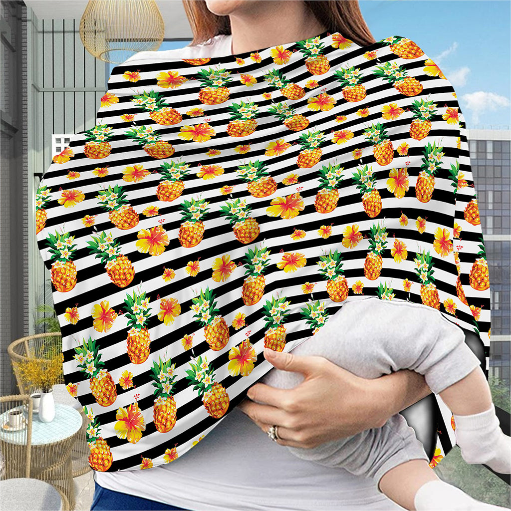 Pineapple And Hibiscus Striped Print Baby Seat Cover