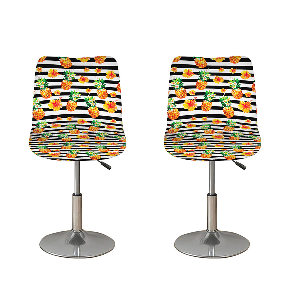 Pineapple And Hibiscus Striped Print Bar Stool Covers