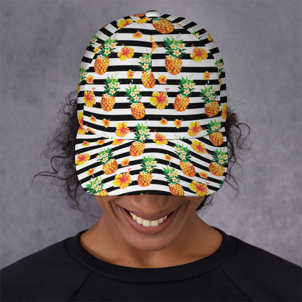Pineapple And Hibiscus Striped Print Baseball Cap