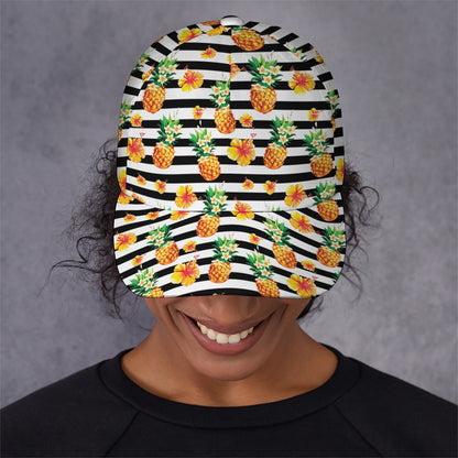 Pineapple And Hibiscus Striped Print Baseball Cap