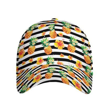 Pineapple And Hibiscus Striped Print Baseball Cap