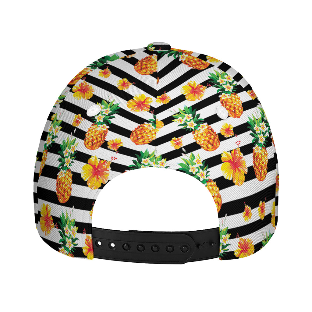 Pineapple And Hibiscus Striped Print Baseball Cap