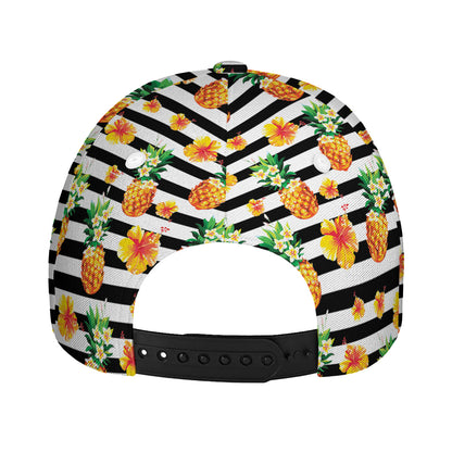 Pineapple And Hibiscus Striped Print Baseball Cap