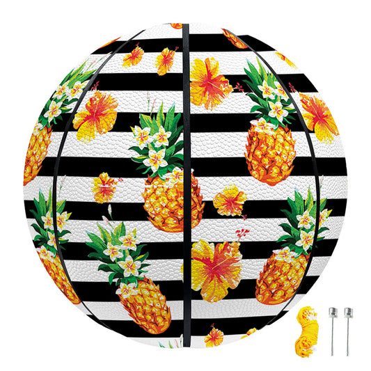 Pineapple And Hibiscus Striped Print Basketball