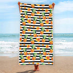 Pineapple And Hibiscus Striped Print Beach Towel