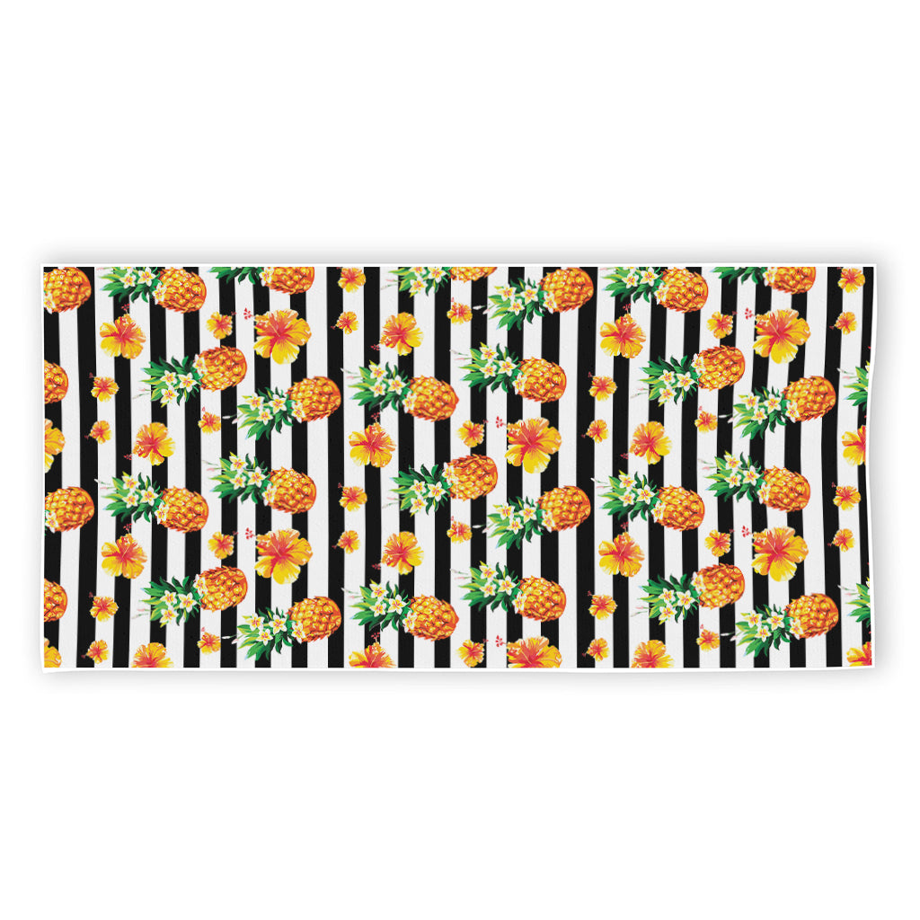 Pineapple And Hibiscus Striped Print Beach Towel