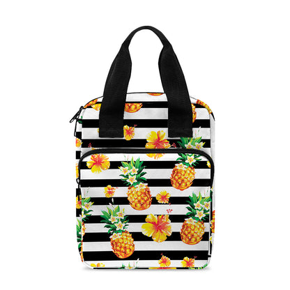 Pineapple And Hibiscus Striped Print Bible Tote Bag