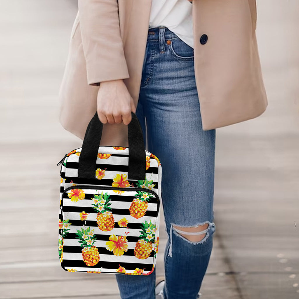 Pineapple And Hibiscus Striped Print Bible Tote Bag