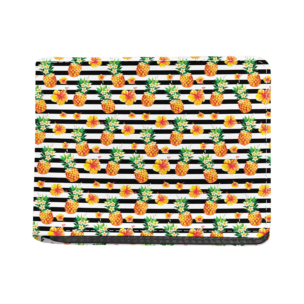 Pineapple And Hibiscus Striped Print Bifold Wallet