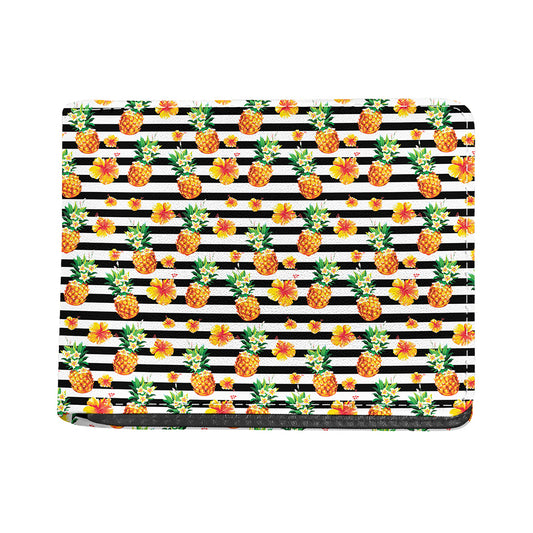 Pineapple And Hibiscus Striped Print Bifold Wallet