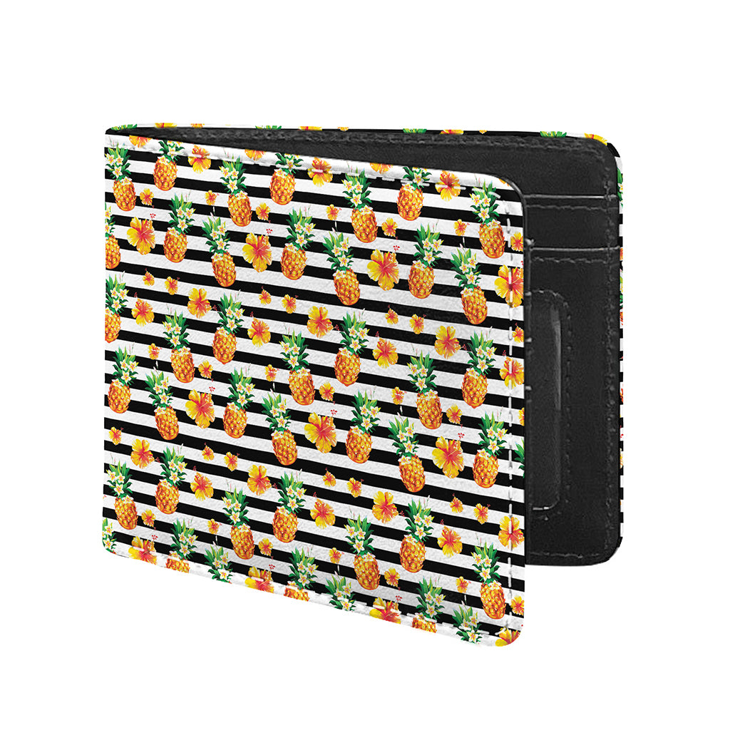 Pineapple And Hibiscus Striped Print Bifold Wallet