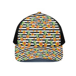 Pineapple And Hibiscus Striped Print Black Mesh Trucker Cap
