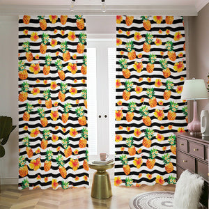 Pineapple And Hibiscus Striped Print Blackout Pencil Pleat Curtains