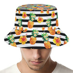 Pineapple And Hibiscus Striped Print Bucket Hat