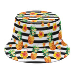 Pineapple And Hibiscus Striped Print Bucket Hat