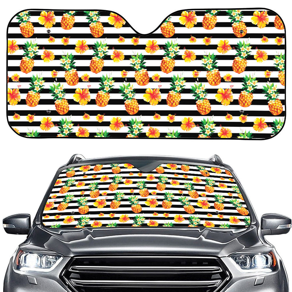 Pineapple And Hibiscus Striped Print Car Windshield Sun Shade