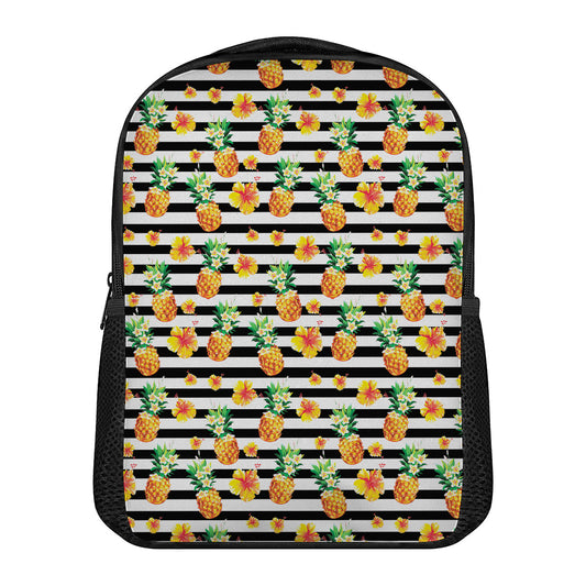 Pineapple And Hibiscus Striped Print Casual Backpack