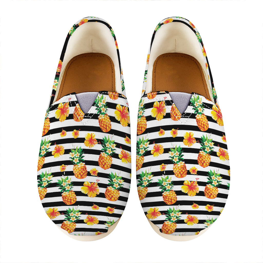 Pineapple And Hibiscus Striped Print Casual Shoes