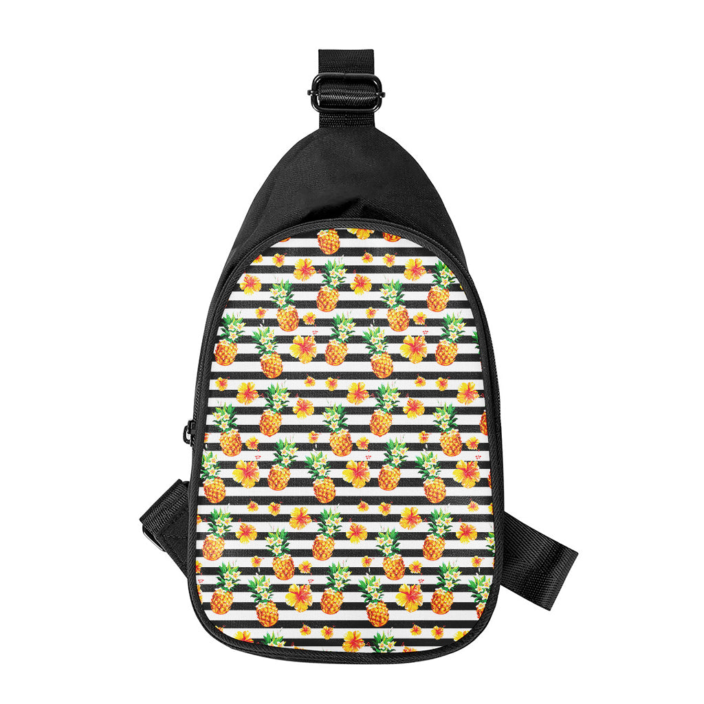 Pineapple And Hibiscus Striped Print Chest Bag
