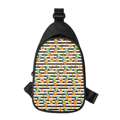 Pineapple And Hibiscus Striped Print Chest Bag