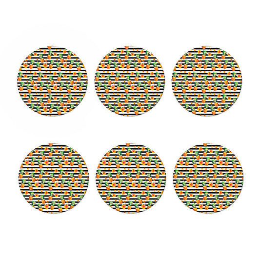 Pineapple And Hibiscus Striped Print Coaster Set