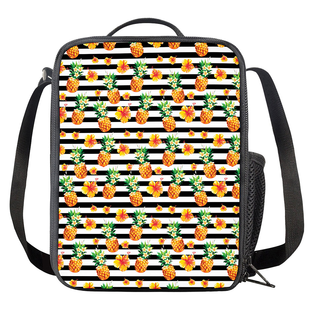 Pineapple And Hibiscus Striped Print Crossbody Lunch Bag