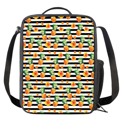 Pineapple And Hibiscus Striped Print Crossbody Lunch Bag