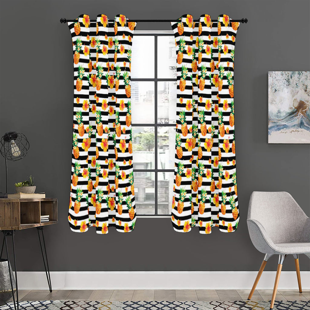 Pineapple And Hibiscus Striped Print Curtain
