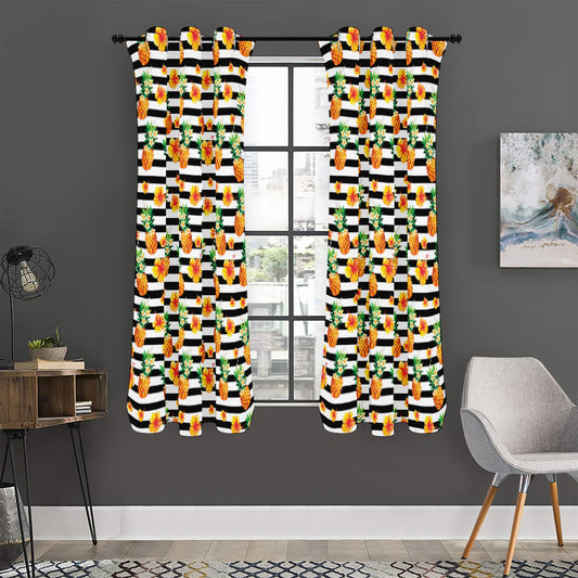Pineapple And Hibiscus Striped Print Curtain