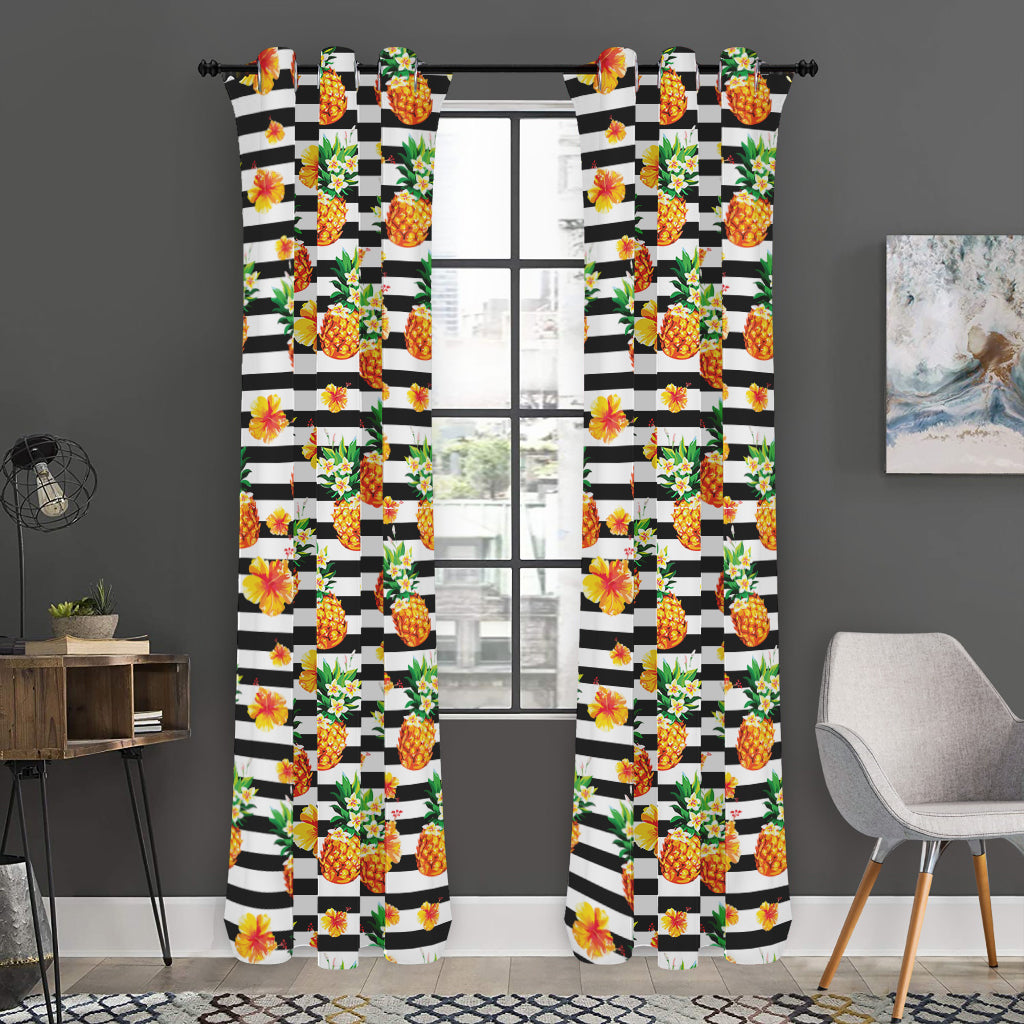 Pineapple And Hibiscus Striped Print Curtain