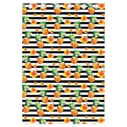 Pineapple And Hibiscus Striped Print Curtain