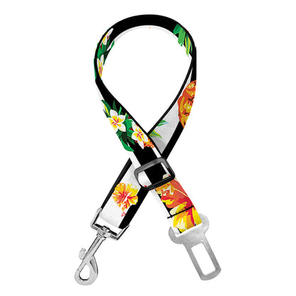 Pineapple And Hibiscus Striped Print Dog Seat Belt